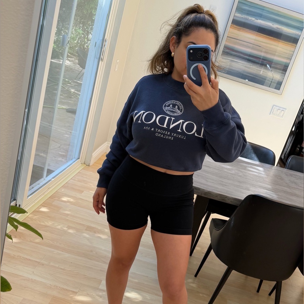 Abercrombie & Fitch London Cropped Sweatshirt | Size XXS | Navy Blue - Picture 4 of 12
